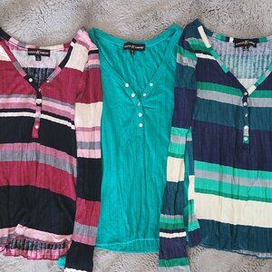 3 Almost Famous Sandra Rib Henley L/S Shirt Bundle Size Small